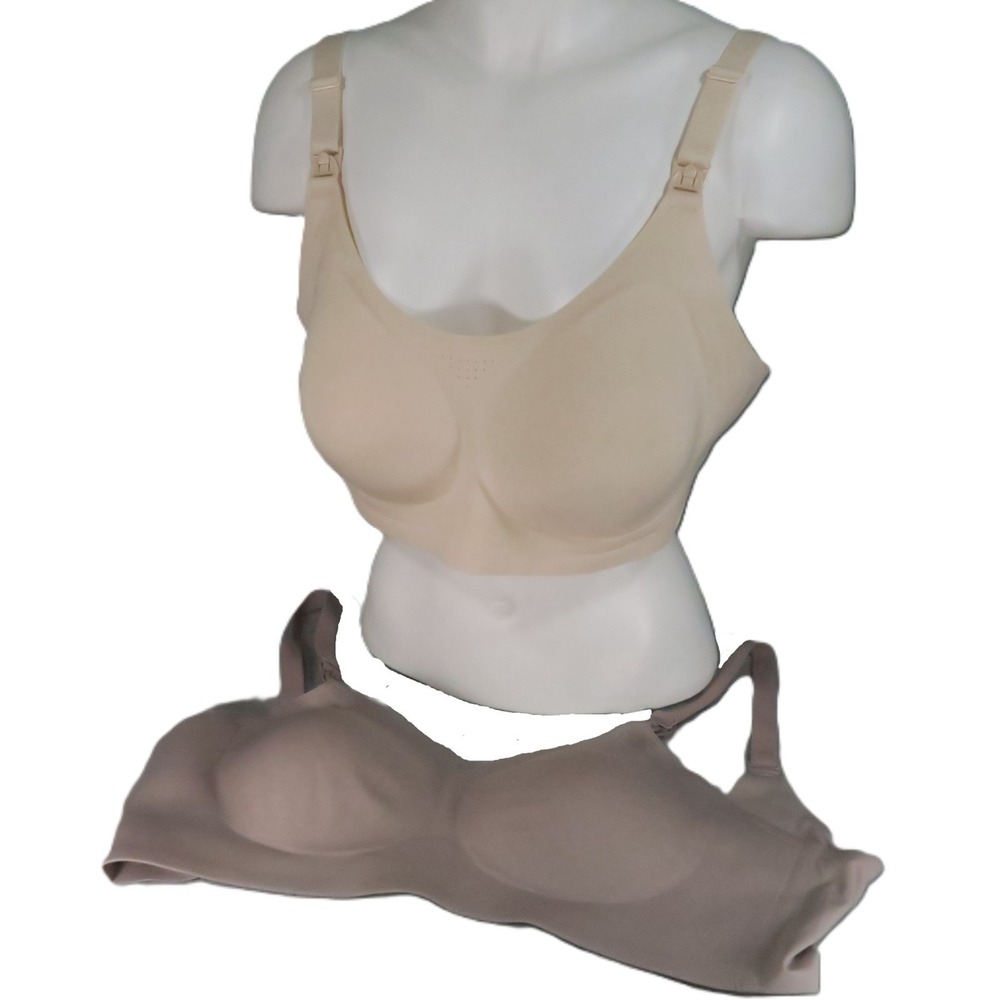 Momcozy Nursing Bra XL Beige Taupe 2 Pack Wireless Maternity Hand Free Seamless